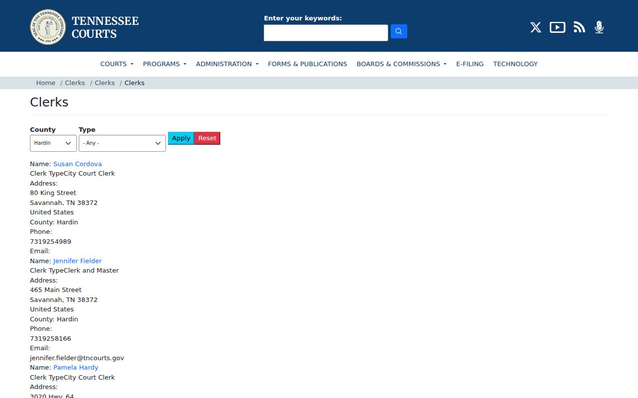 Hardin County criminal court case clerk directory