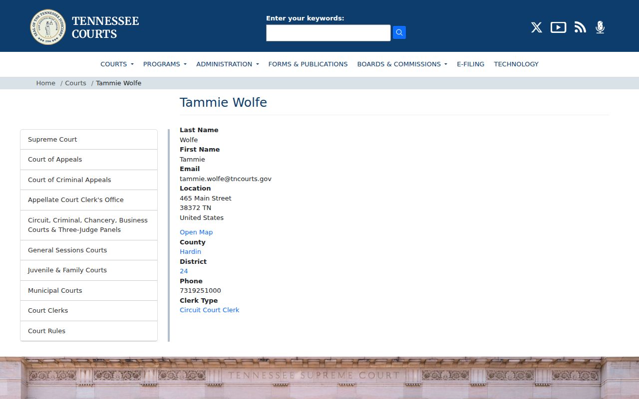 Hardin County criminal court case clerk contact page