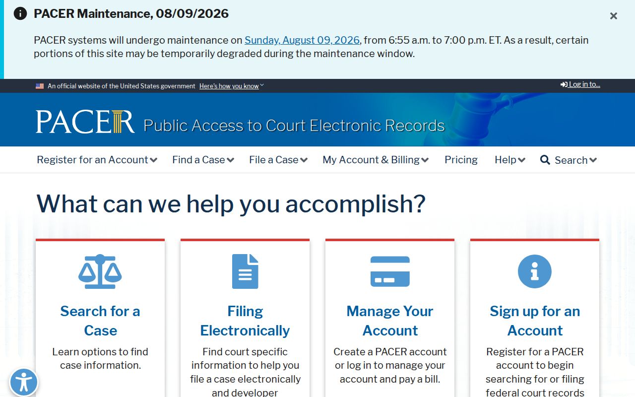 Federal PACER access separate from Crump criminal records