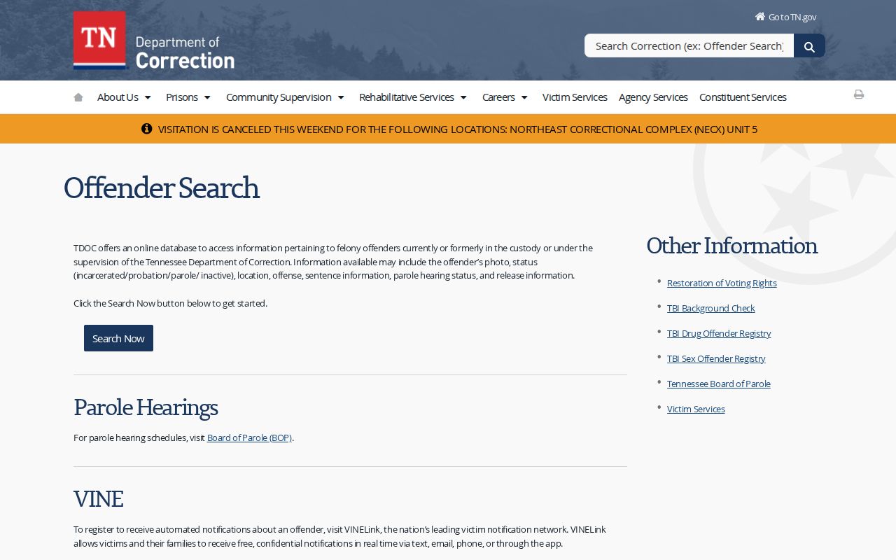 TDOC FOIL access for Hardin County felony custody and supervision records