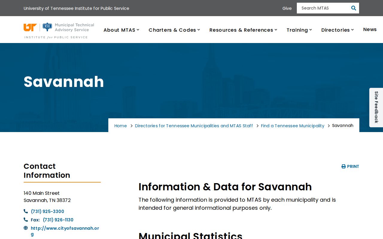 Savannah criminal records municipal profile from MTAS