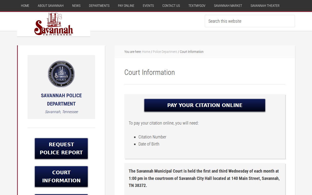 Savannah Municipal Court criminal citation schedule and jurisdiction