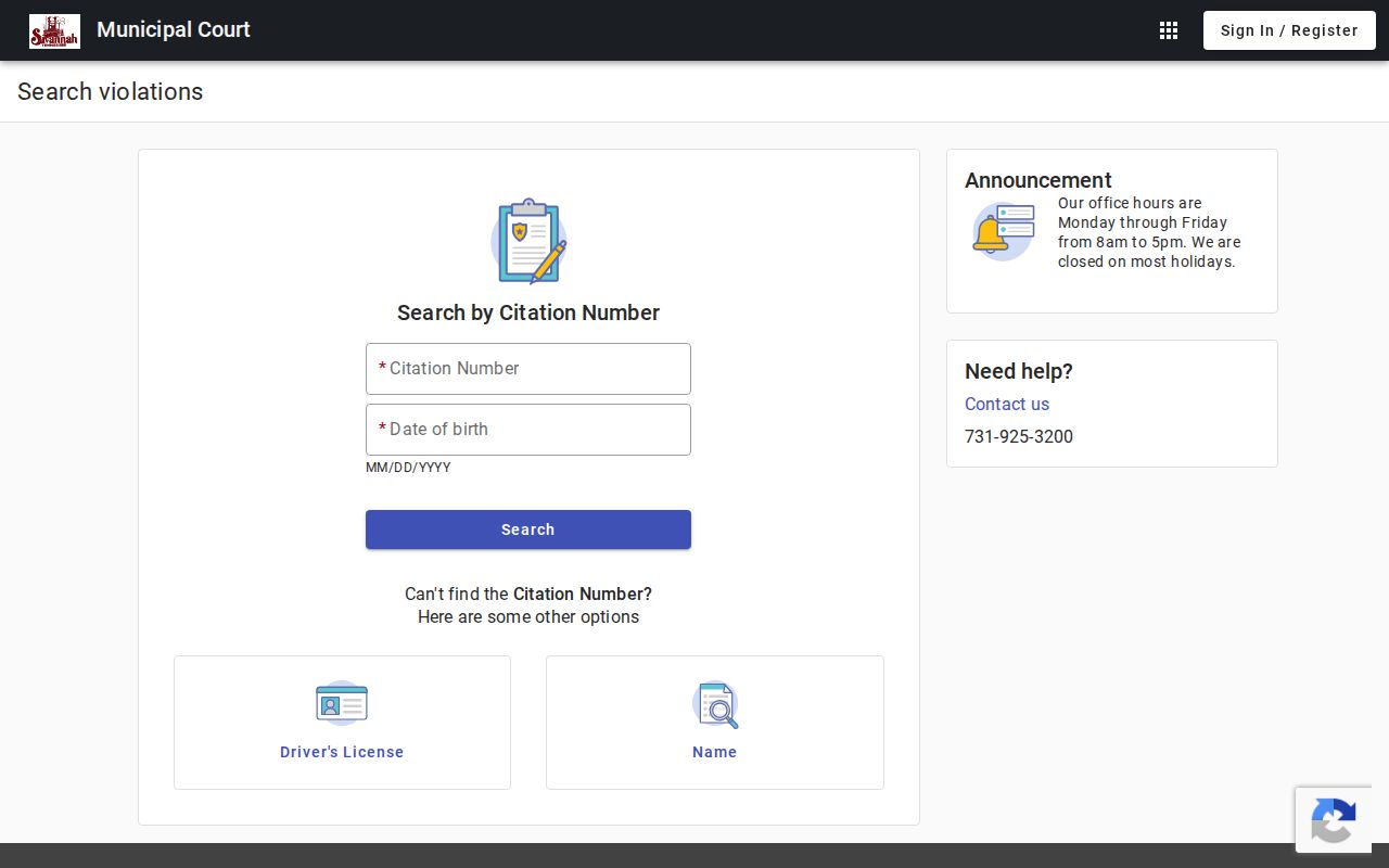 Savannah criminal and municipal citation search interface